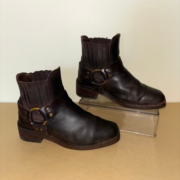 Vintage Wrangler Harness Boots Men’s 8 Brown Leather Ankle Engineer Biker Boots - Picture 1 of 9